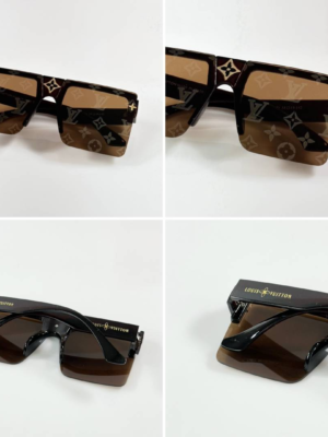 Loiu$_Vutton 3371 Printed Brown monogram square sunglasses with black frame and gold-tone accents